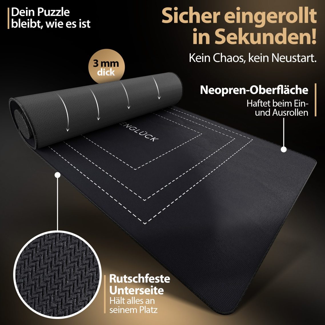Puzzle Matte Detailbild Detailbild der Puzzle Matte mit Neopren Oberfläche und Gummi Unterseite
