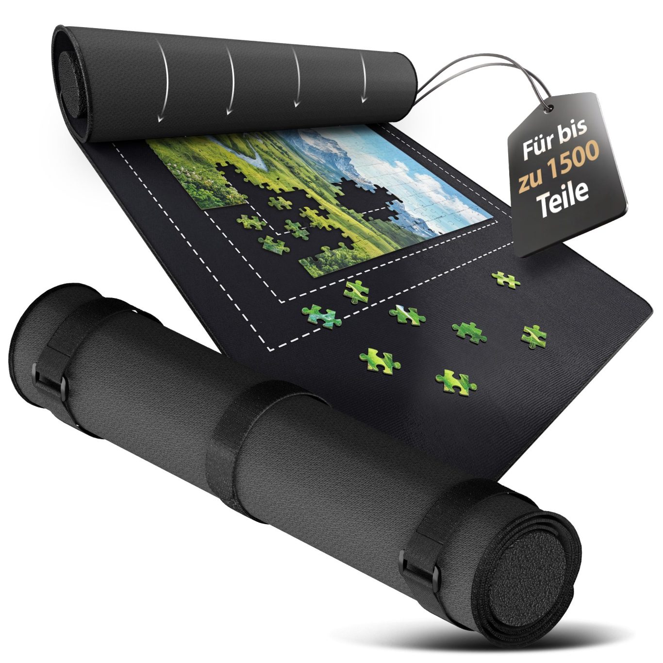 Puzzlematte Premium 1500 Teile Aufgerollte Gummi Puzzlematte Aufgerollt mit Badge für bis zu 1500 Teile